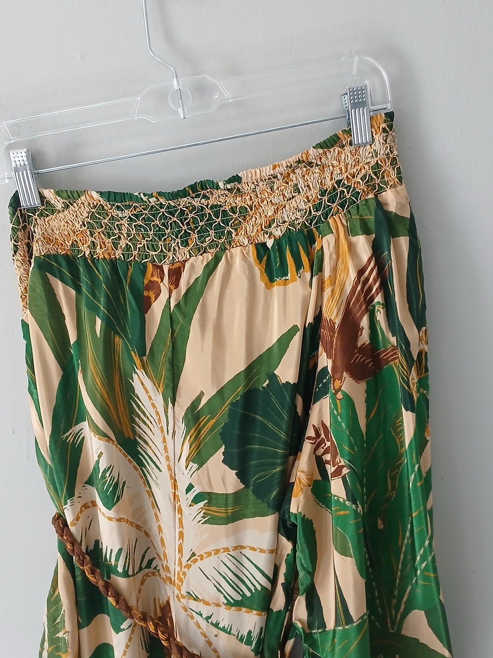Farm Rio Women's Size Large One-Sleeve Printed Satin Crepe Jumpsuit Wide Leg - Picture 13 of 16